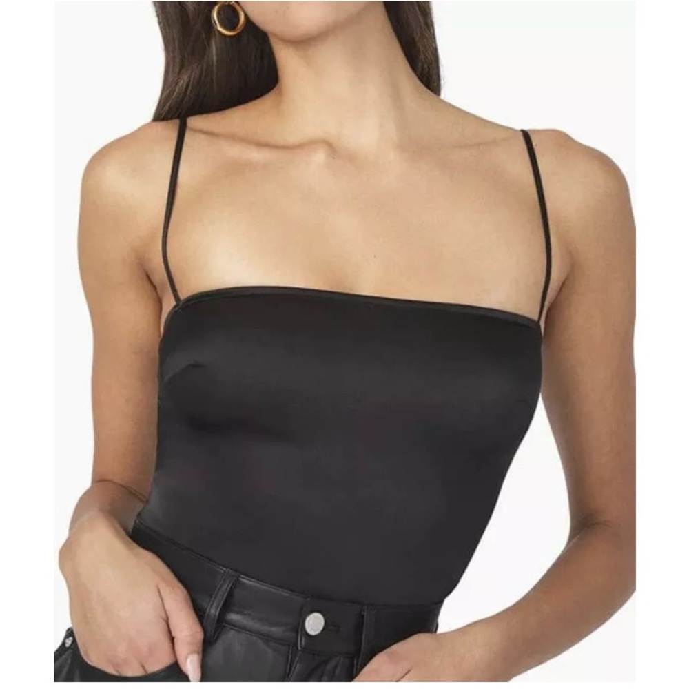 WeWoreWhat Black Satin Charmuse Body Suit (Medium)